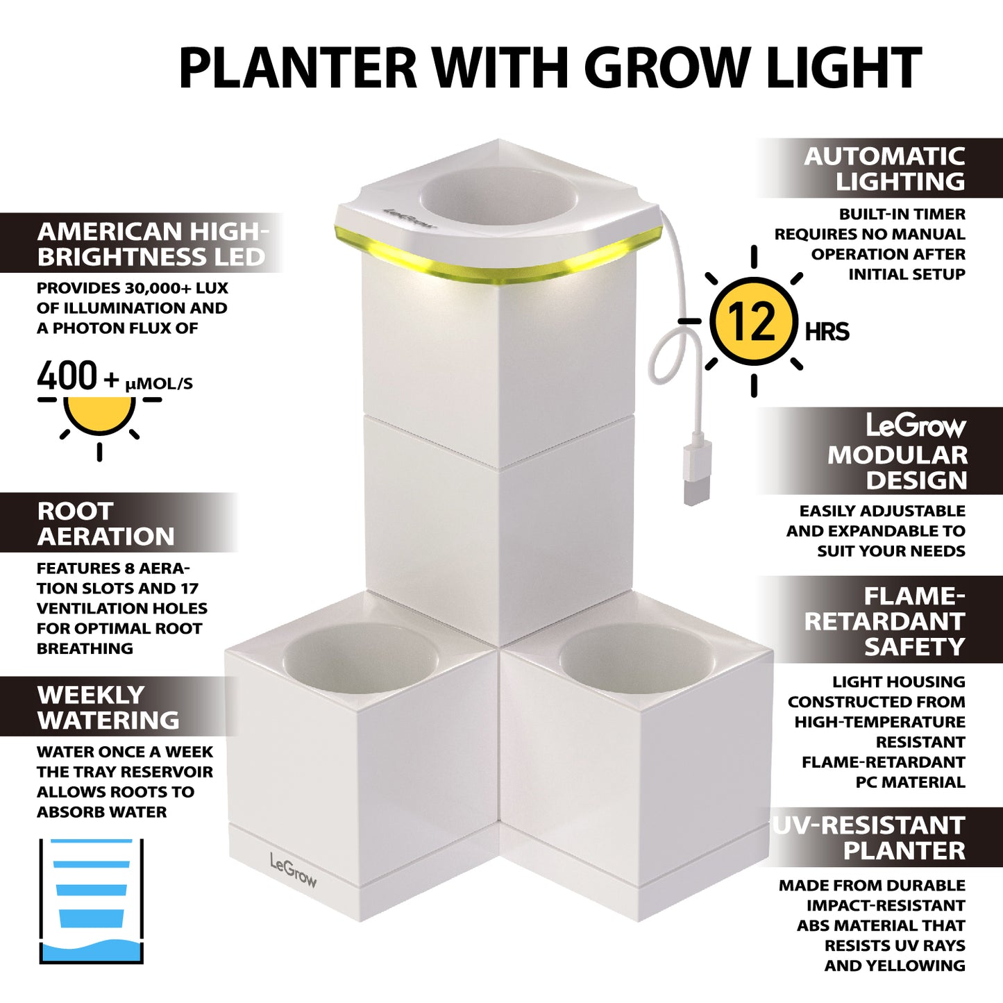 Indoor Planter with Grow Light, 10 Days Watering-Free | LeGrow - L